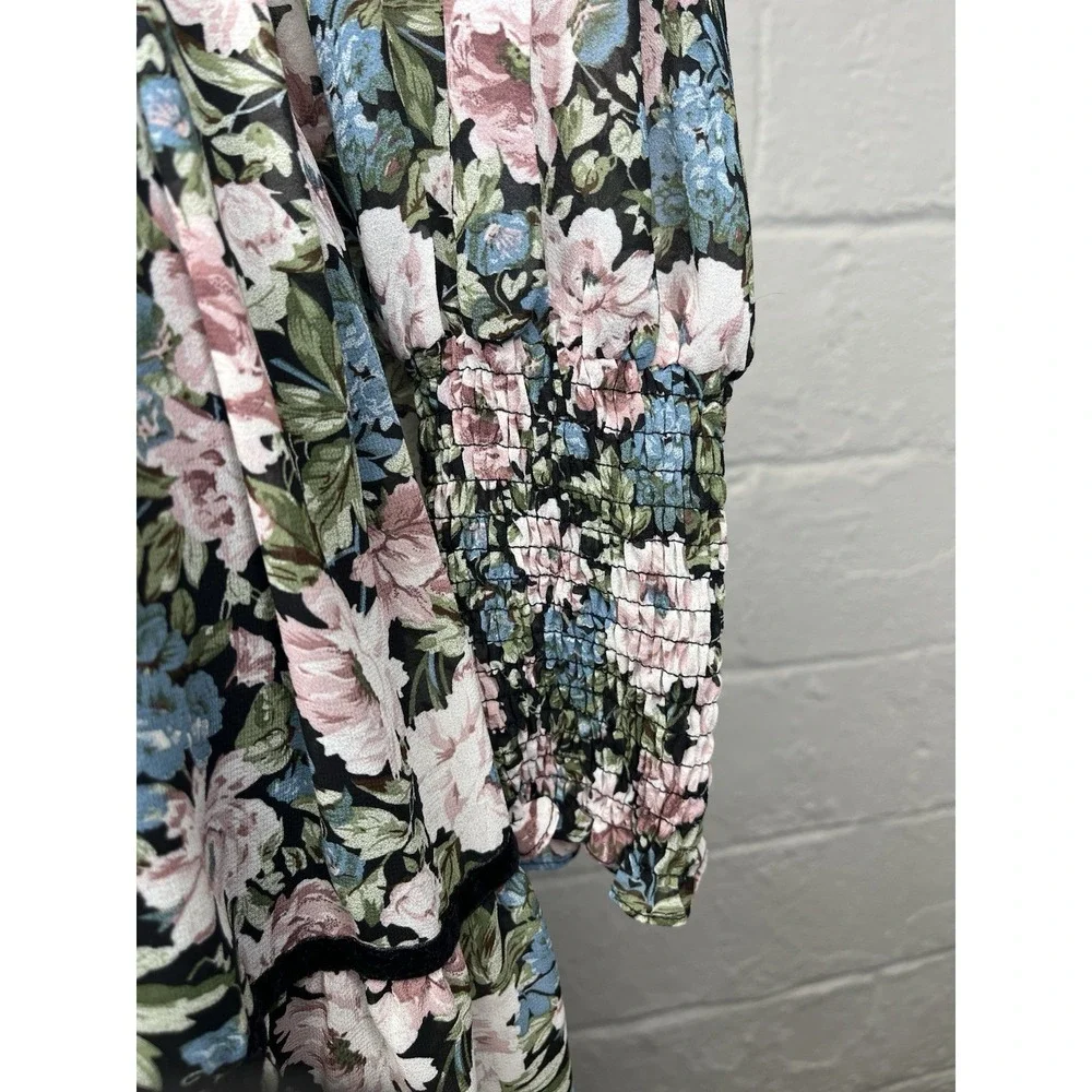 En Saison Floral Midi Dress Small Tiered Pastel Chiffon Rose‎ Cottagecore